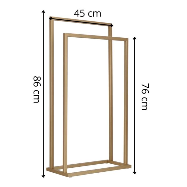 Suport metalic de baie pentru prosoape, cu 2 standuri, 86 cm, auriu mat - Image 12