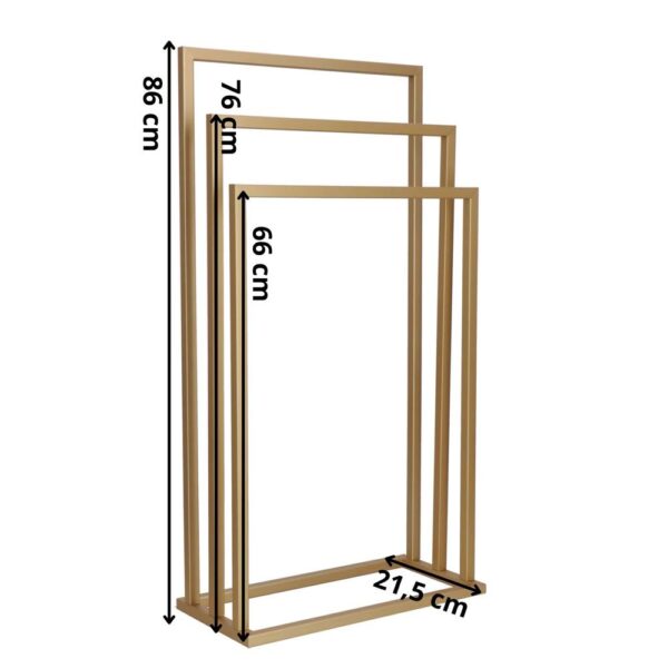 Suport metalic de baie pentru prosoape, cu 3 standuri, 86 cm, auriu mat - Image 12