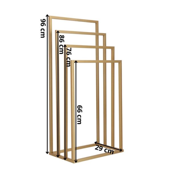 Suport metalic de baie pentru prosoape, cu 4 standuri, 96 cm, auriu mat - Image 12