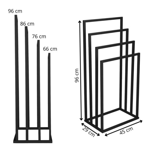 Suport metalic de baie pentru prosoape, cu 4 standuri, 96 cm, negru - Image 12