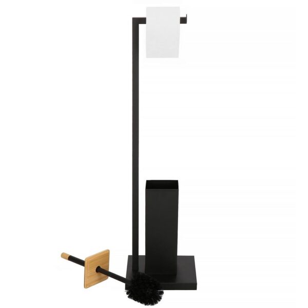 Stand cu perie WC si suport hartie igienica, metal si bambus, 79cm, negru - Image 12