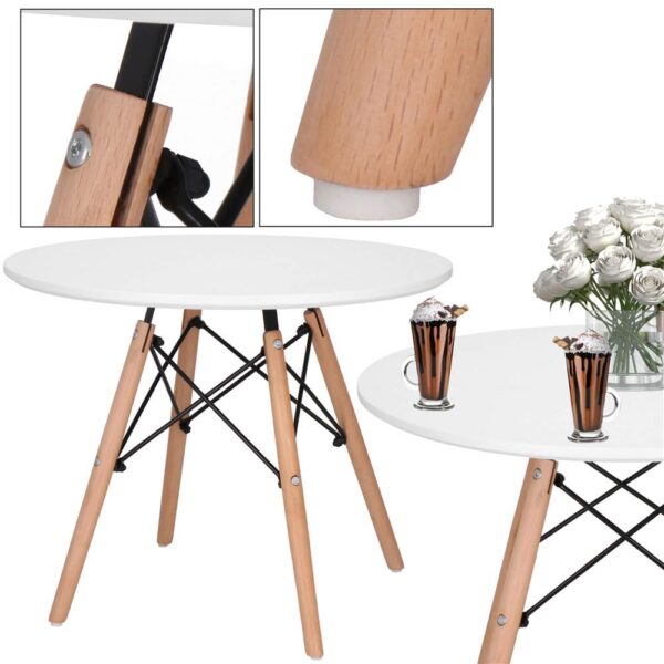 Dohányzóasztal, kerek, átmérő 60 cm, magasság 45 cm, MDF lap, fa lábak, Fehér - Image 12