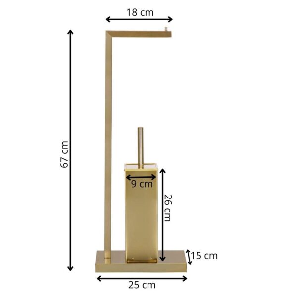 Stand cu perie WC si suport hartie igienica, metal si bambus, 67cm, auriu - Image 13