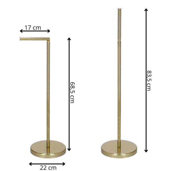 Suport hartie igienica 2 in 1 cu tija mobila, 68.5cm, auriu - Image 13