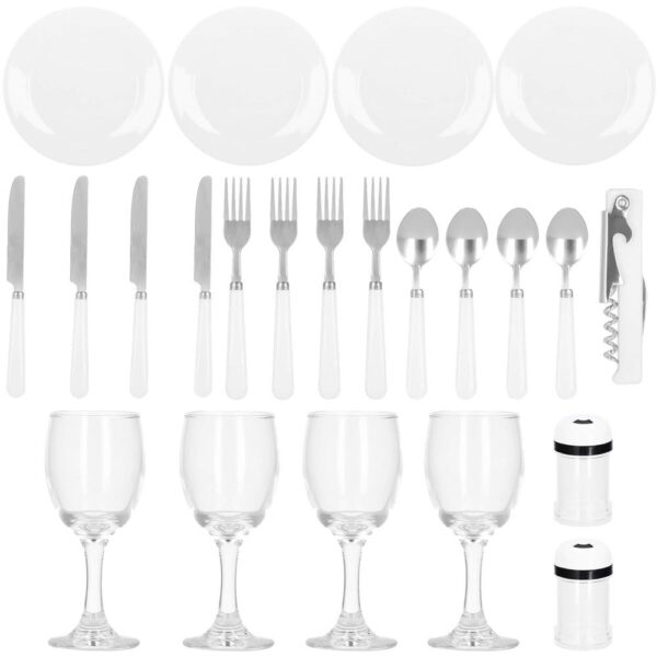 Piknikkosár 4 fő részére Deluxe, fonott, edényekkel, evőeszközökkel, hőszigetelt, szürke - Image 13