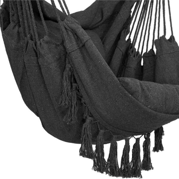 Függesztett hinta függőágy otthonra vagy kertre, párnákkal, 130x100cm, 150kg, sötétszürke - Image 13