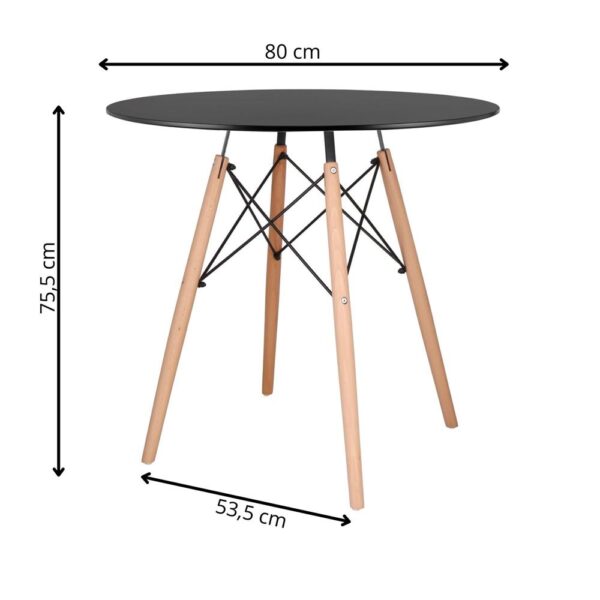 ÚJRACSOMAGOLT TERMÉK: Konyhai étkezőasztal, kerek, átmérő 80 cm, magasság 75 cm, MDF lap, fa lábak, Fekete - Image 18