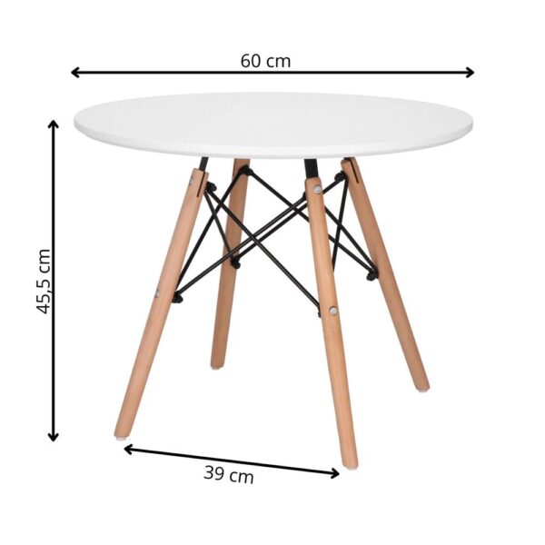 Dohányzóasztal, kerek, átmérő 60 cm, magasság 45 cm, MDF lap, fa lábak, Fehér - Image 14