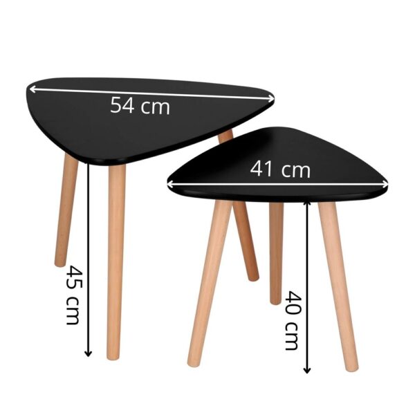 2 db dohányzóasztal készlet, ovális, 54x45 cm és 41x40 cm, MDF lap, fa lábak, fekete - Image 15