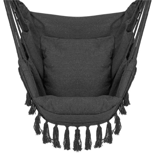 Függesztett hinta függőágy otthonra vagy kertre, párnákkal, 130x100cm, 150kg, sötétszürke - Image 15