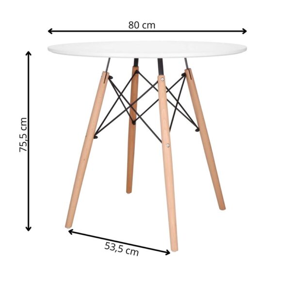 Konyhai étkezőasztal, kerek, átmérő 80 cm, magasság 75 cm, MDF lap, fa lábak, Fehér - Image 15