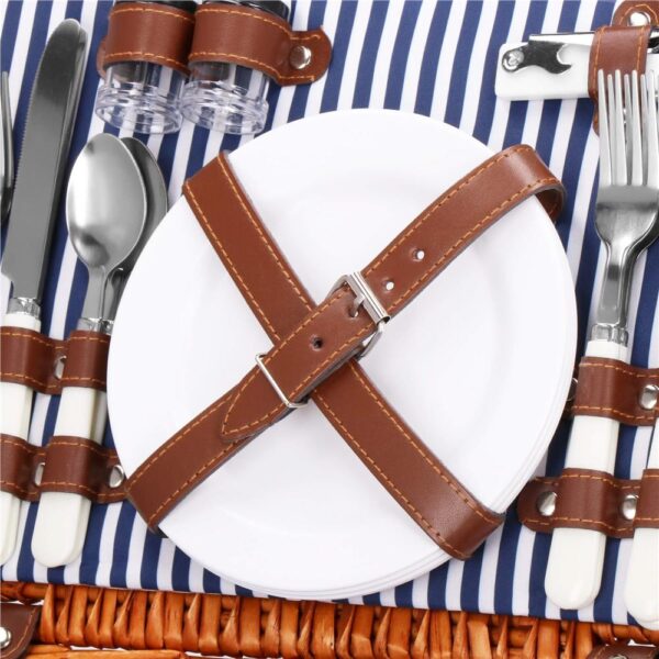 Cos de picnic echipat pentru 4 persoane Deluxe, din rachita, cu vesela si tacamuri, frigorific - Image 18