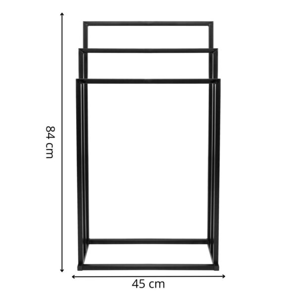 Suport metalic de baie pentru prosoape, cu 3 standuri, 84 cm, negru - Image 17