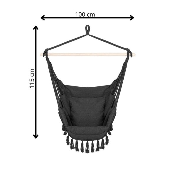 Függesztett hinta függőágy otthonra vagy kertre, párnákkal, 130x100cm, 150kg, sötétszürke - Image 18