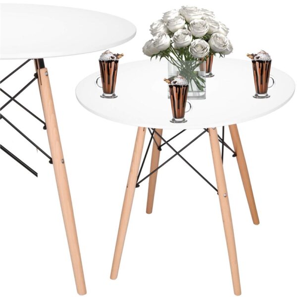 Konyhai étkezőasztal, kerek, átmérő 80 cm, magasság 75 cm, MDF lap, fa lábak, Fehér - Image 3