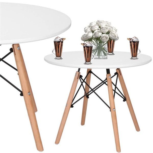 Dohányzóasztal, kerek, átmérő 60 cm, magasság 45 cm, MDF lap, fa lábak, Fehér - Image 3