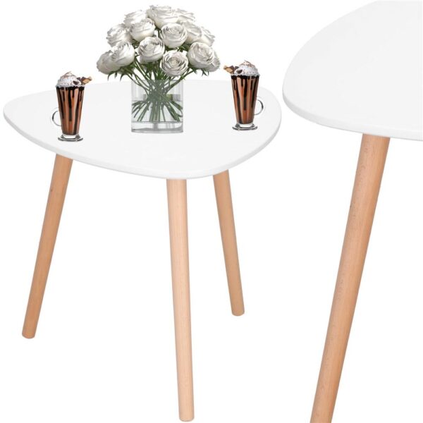 Dohányzóasztal, ovális, átmérő 50 cm, magasság 48 cm, MDF lap, fa lábak, Fehér - Image 3