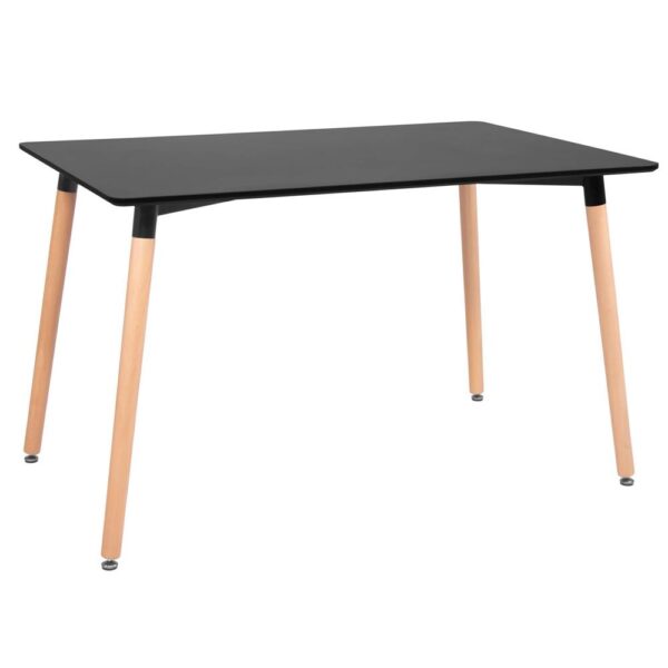 Konyhai étkezőasztal, téglalap alakú, 120x80x74 cm, MDF lap, fa lábak, Fekete - Image 2