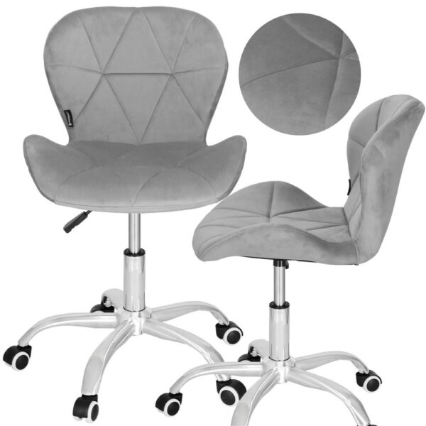 Scaun de birou ergonomic, tapitat cu catifea, 120kg, gri - Image 3