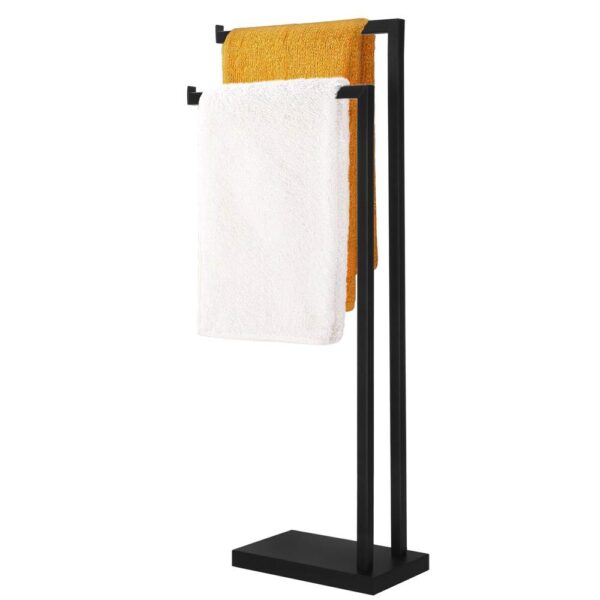 Suport metalic de baie pentru prosoape, cu 2 brate, 80 cm, negru mat - Image 3