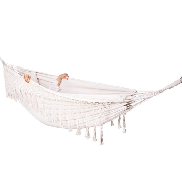 Kétszemélyes függőágy rojtokkal és 2 párnával, 200kg, 200×150 cm, bézs - Image 14