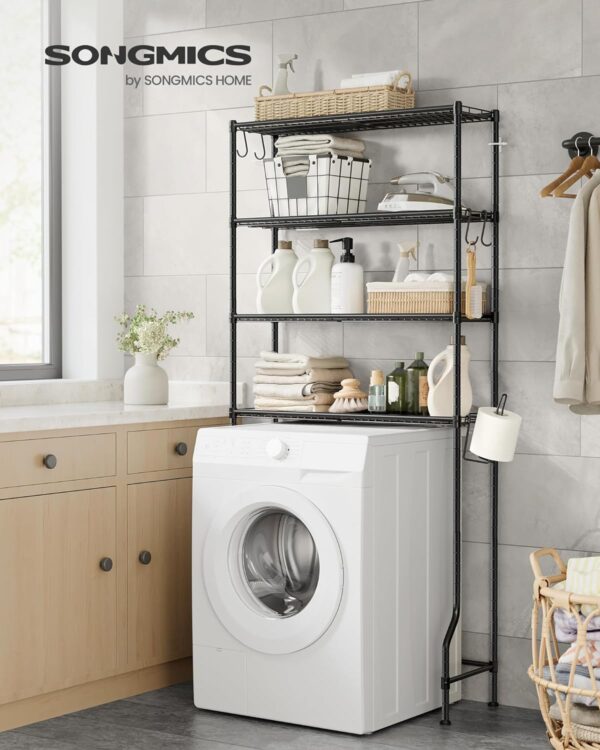 SONGMICS Fürdőszoba tároló polc, átlapolva a mosógépre vagy a wc csészére, 30x83x176 cm, fekete - Image 2