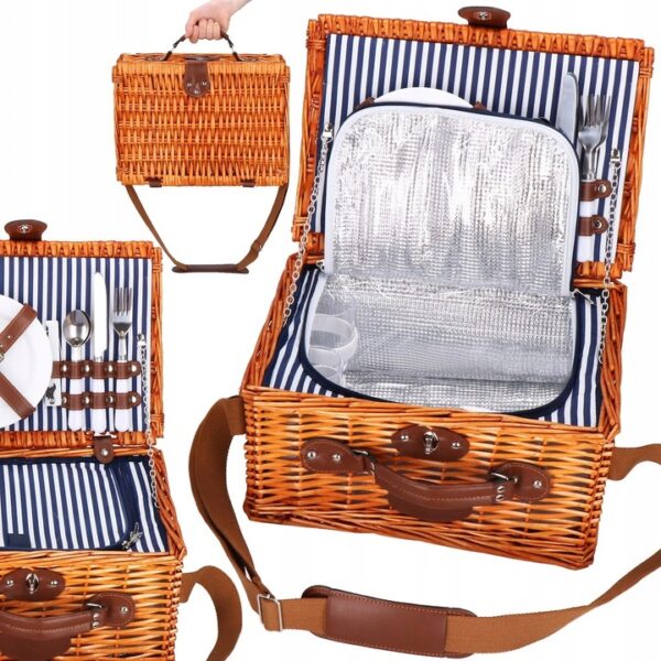Cos de picnic echipat pentru 2 persoane Deluxe, din rachita, cu vesela si tacamuri, frigorific - Image 3