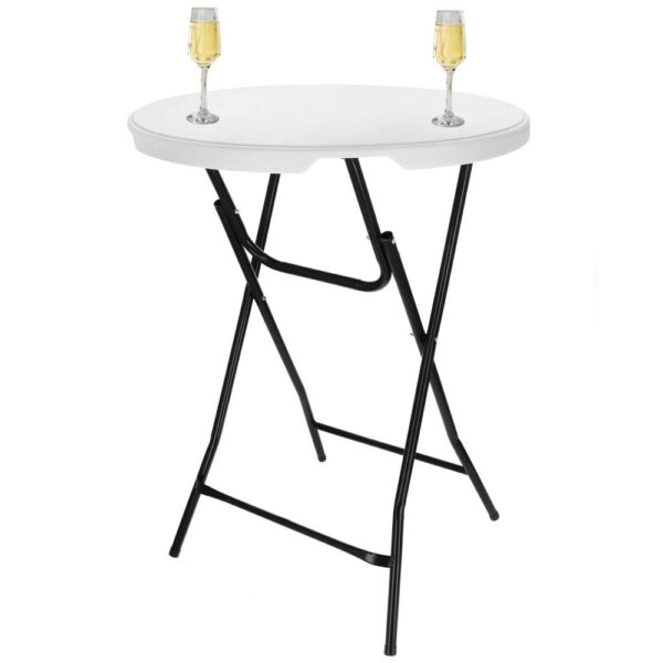 Masa catering profesionala pentru evenimente, inalta, cu picioare metal pliabile, rotunda, d 80 cm, h 110 cm, alb - Image 3