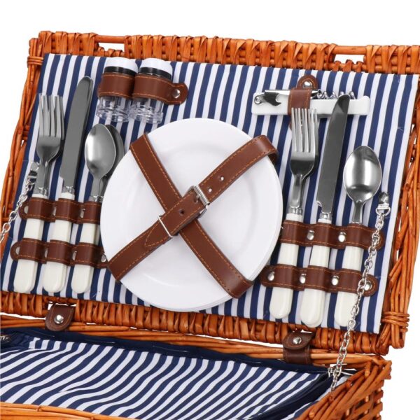 Cos de picnic echipat pentru 4 persoane Deluxe, din rachita, cu vesela si tacamuri, frigorific - Image 21