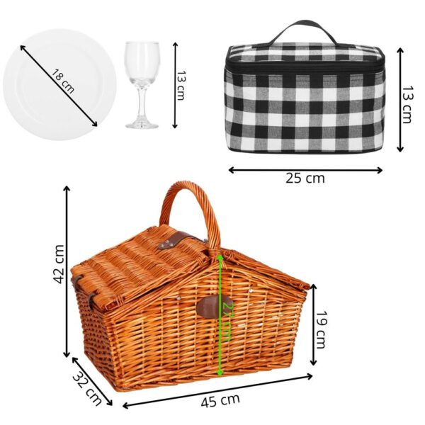 Piknikkosár 4 személyes Deluxe, fonott, edényekkel és evőeszközökkel, hőszigetelt, barna - Image 18