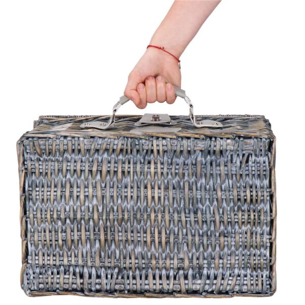 Piknikkosár 4 fő részére Deluxe, fonott, edényekkel, evőeszközökkel, hőszigetelt, szürke - Image 22