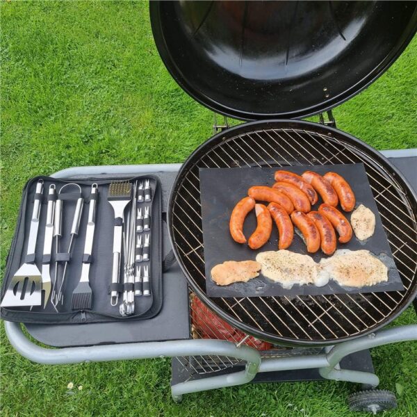Rozsdamentes acél grillkiegészítő készlet, 20 darab, kefével, szállítótáskával - Image 4