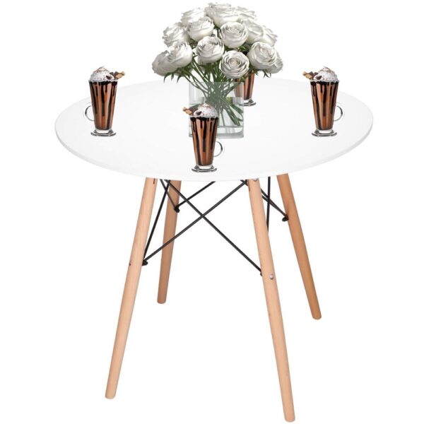 Konyhai étkezőasztal, kerek, átmérő 80 cm, magasság 75 cm, MDF lap, fa lábak, Fehér - Image 4