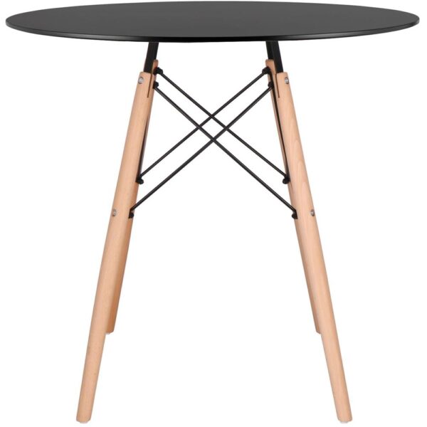 ÚJRACSOMAGOLT TERMÉK: Konyhai étkezőasztal, kerek, átmérő 80 cm, magasság 75 cm, MDF lap, fa lábak, Fekete - Image 7