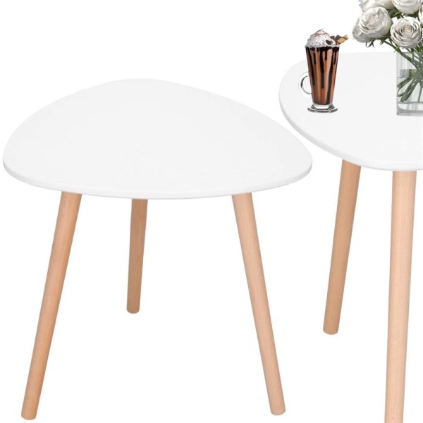 Dohányzóasztal, ovális, átmérő 50 cm, magasság 48 cm, MDF lap, fa lábak, Fehér - Image 4