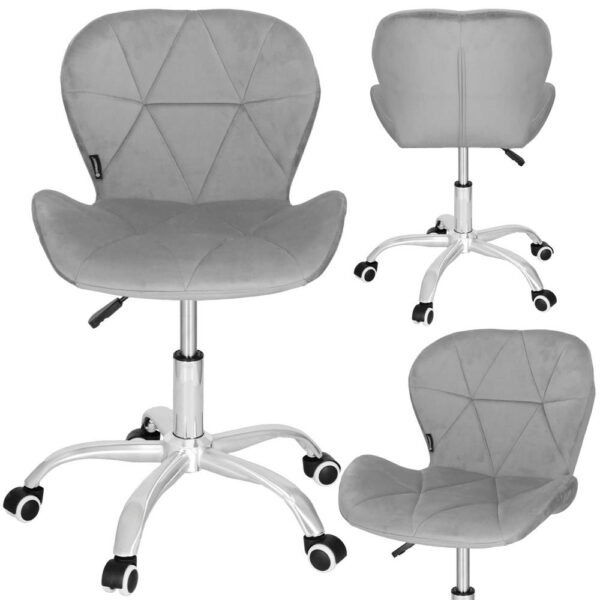 Scaun de birou ergonomic, tapitat cu catifea, 120kg, gri - Image 4