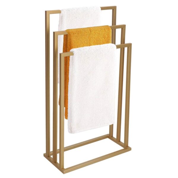 Suport metalic de baie pentru prosoape, cu 3 standuri, 86 cm, auriu mat - Image 4