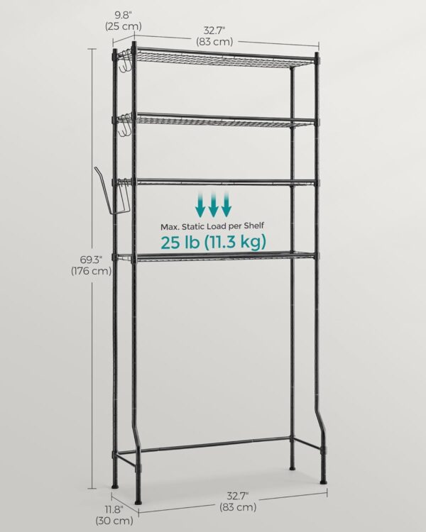 SONGMICS Fürdőszoba tároló polc, átlapolva a mosógépre vagy a wc csészére, 30x83x176 cm, fekete - Image 3