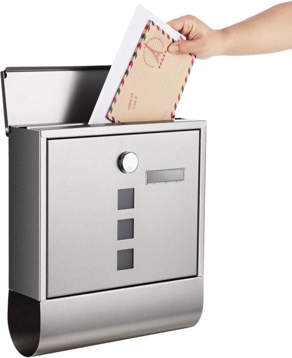 SONGMICS Kültéri postaláda, kerítésre vagy falra, acélból, 31x10x33cm, ezüst - Image 3