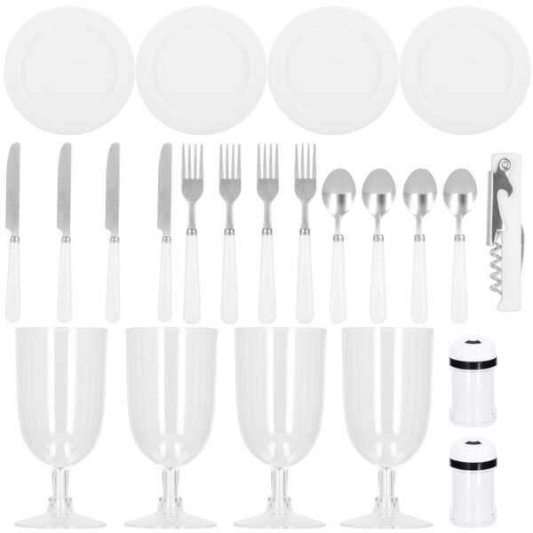 Cos de picnic echipat pentru 4 persoane Deluxe, din rachita, cu vesela si tacamuri, frigorific - Image 4