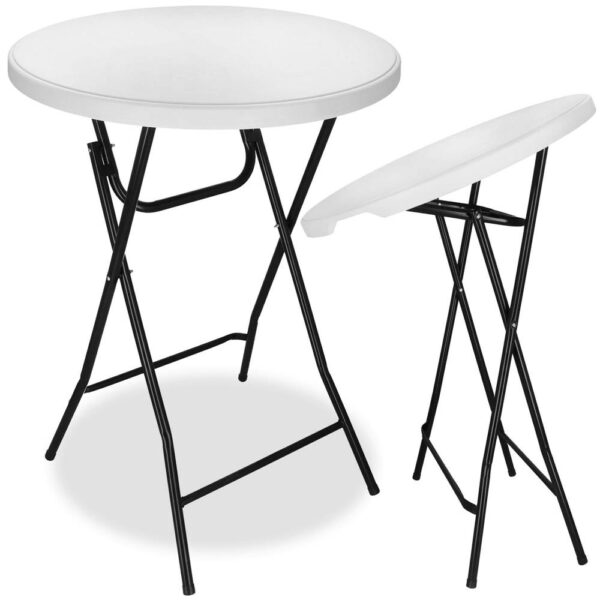 Masa catering profesionala pentru evenimente, inalta, cu picioare metal pliabile, rotunda, d 80 cm, h 110 cm, alb - Image 4