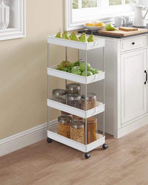 SONGMICS Carucior de depozitare mobil cu roti, pe 4 niveluri, 40x22x86 cm, alb - Image 3