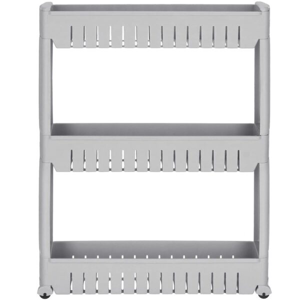 Sistem rafturi de depozitare cu roti pentru bucatarie sau baie cu 3 polite, 54x13x70cm, gri - Image 4
