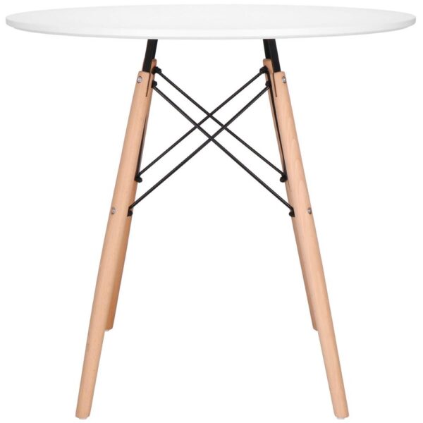 Konyhai étkezőasztal, kerek, átmérő 80 cm, magasság 75 cm, MDF lap, fa lábak, Fehér - Image 5