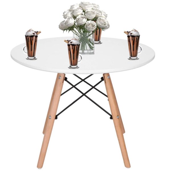 Dohányzóasztal, kerek, átmérő 60 cm, magasság 45 cm, MDF lap, fa lábak, Fehér - Image 5