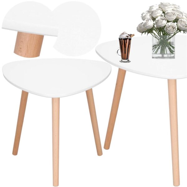 Dohányzóasztal, ovális, átmérő 50 cm, magasság 48 cm, MDF lap, fa lábak, Fehér - Image 5