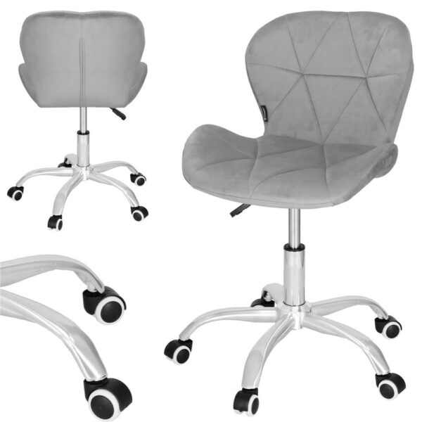 Scaun de birou ergonomic, tapitat cu catifea, 120kg, gri - Image 5