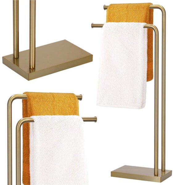 Suport metalic de baie pentru prosoape, cu 2 brate, 80 cm, auriu mat - Image 10