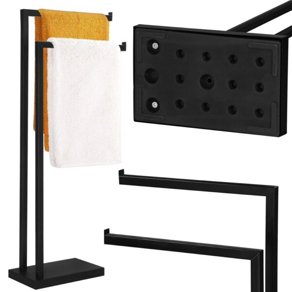 Suport metalic de baie pentru prosoape, cu 2 brate, 80 cm, negru mat - Image 5