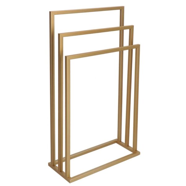 Suport metalic de baie pentru prosoape, cu 3 standuri, 86 cm, auriu mat - Image 5